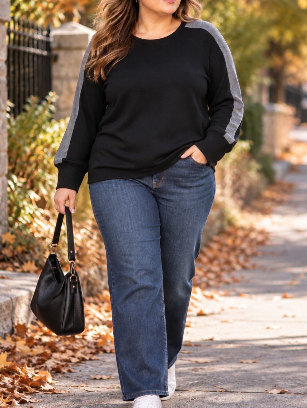 NWT Cotton Bleu Plus Size Black Gray Colorblock Crewneck Sweater Pullover Casual